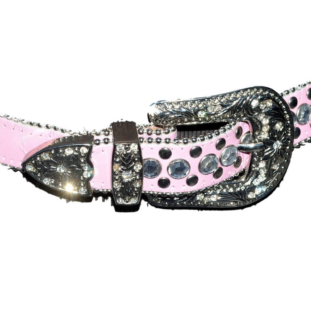 Pink Leather Cowgirl Belt With Rhinestone Accents For Fashion or Cosplay